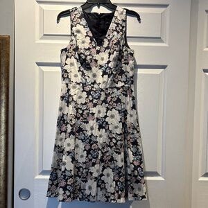 Ann Taylor Black and White Floral Midi Dress